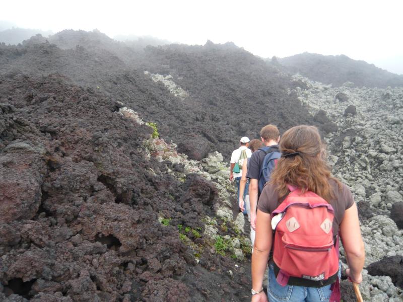Volcan Pacaya-i.JPG - After the stretch of ashes, we crossed a section of recent lava flow that was now hardened and sharp as glass.